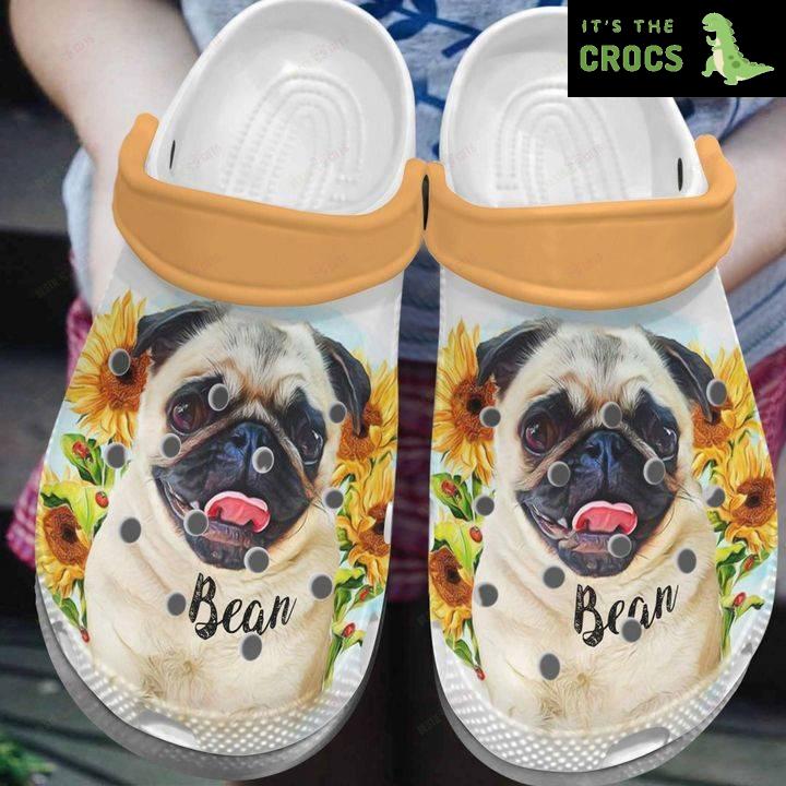 Pug Personalized Sunflower Pug Crocs Classic Clogs Shoes