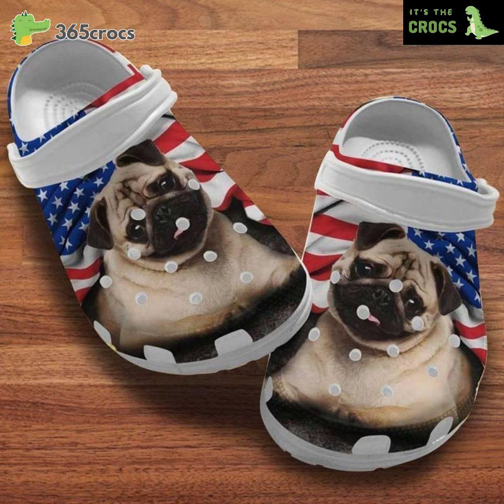 Pug Puppy American Flagg Happy Independence Day 4Th Of July For Pug Lovers Crocs Clog Shoes