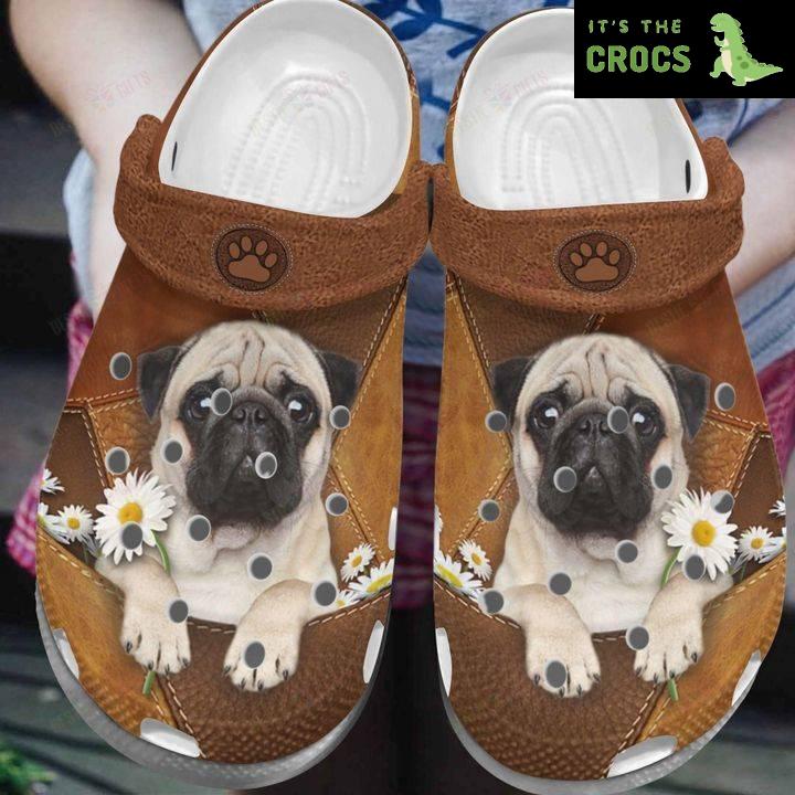 Pug Whites Sole Daisy Pug Crocs Classic Clogs Shoes