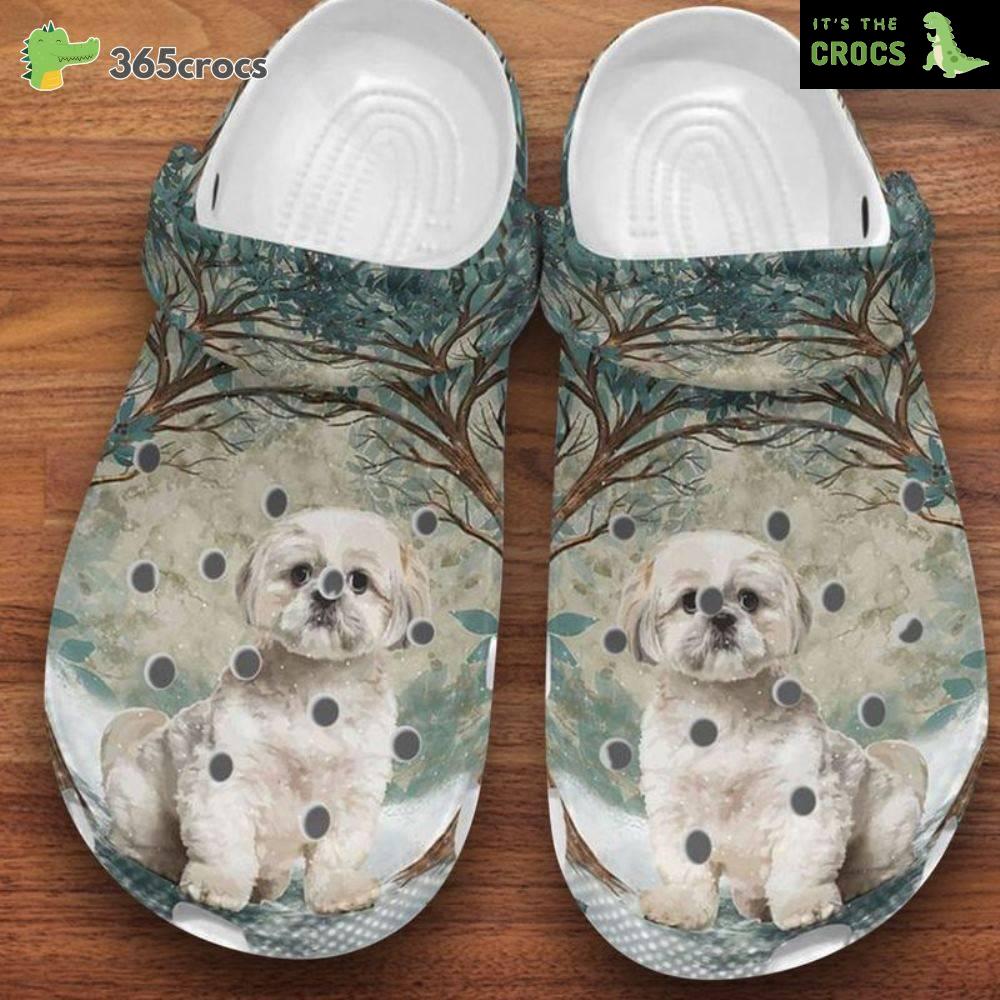 Puppies Shih Tzu Forest Printed Slippers Shih Tzu Dog Mom Family Crocs Clog Shoes