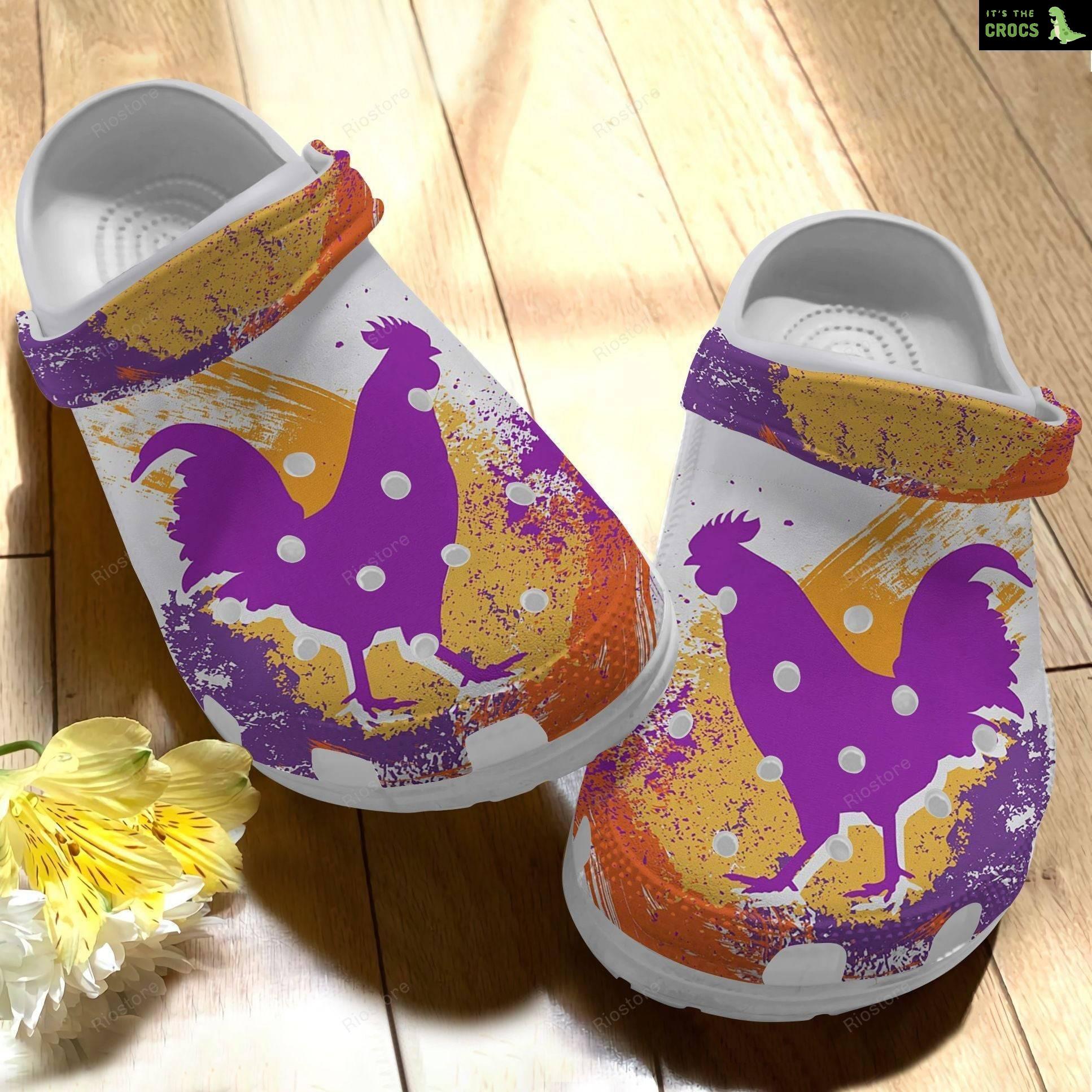 Purple And Yellow Chicken Croc Shoes For Mother Day – Colorful Shoes Crocbland Clog Gifts For Mom Daughter