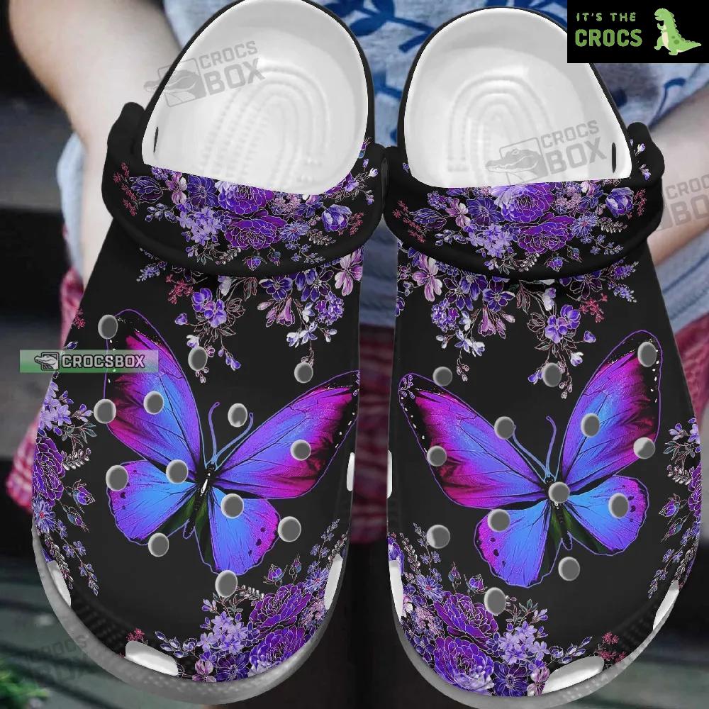 Purple Butterflies And Flowers Crocs