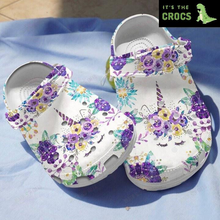 Purple Unicorn Crocs Classic Clogs Shoes