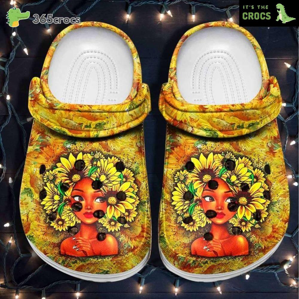 Queen Black Girl Sunflower Hairs Daughter Birthday Gift Ideas Crocs Clog Shoes