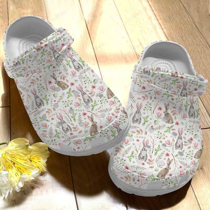 Rabbit Bulldog Rabbit And Flower Pattern Crocs Classic Clogs Shoes