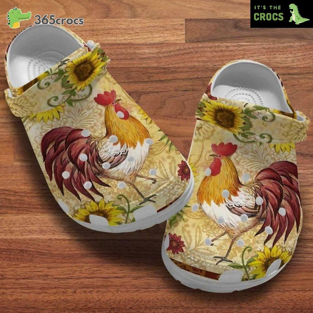 Rooster Chicken Sunflowers Happy Hippie Day For Chicken Lovers Farmers Crocs Clog Shoes