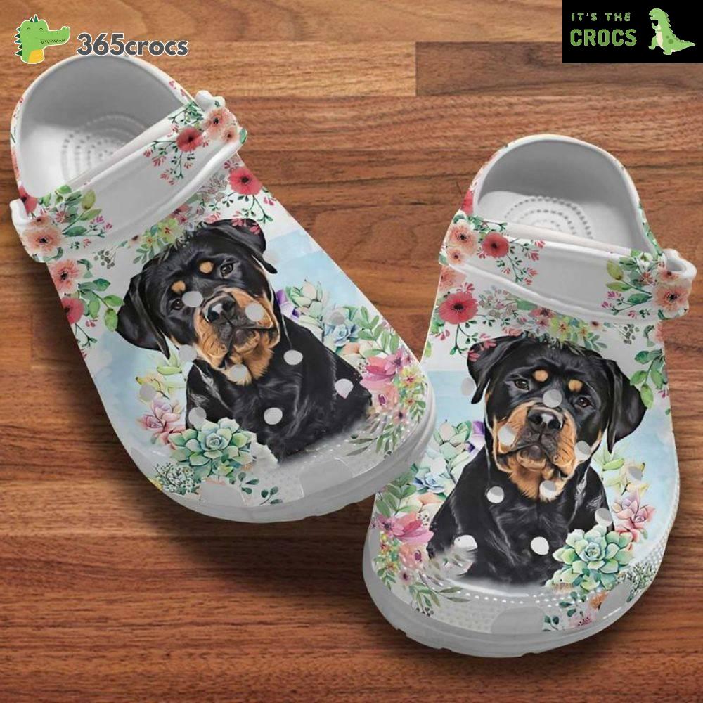 Rottweiler Puppy Flowers Happy Mother’s Day Birthday Summer For Rottweiler Mom Crocs Clog Shoes