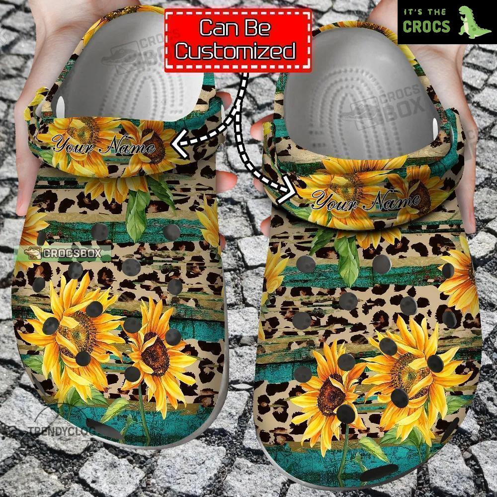 Rustic Sunflower Tea Wood Leopard Crocs Shoes