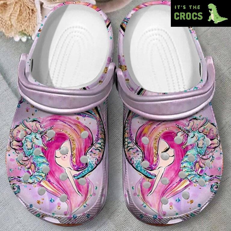 Sea Horse Mermaid Pinky Hippocampus Clogs Crocs Shoes – Ocean Beach Girl Mermaid Cute Shoes