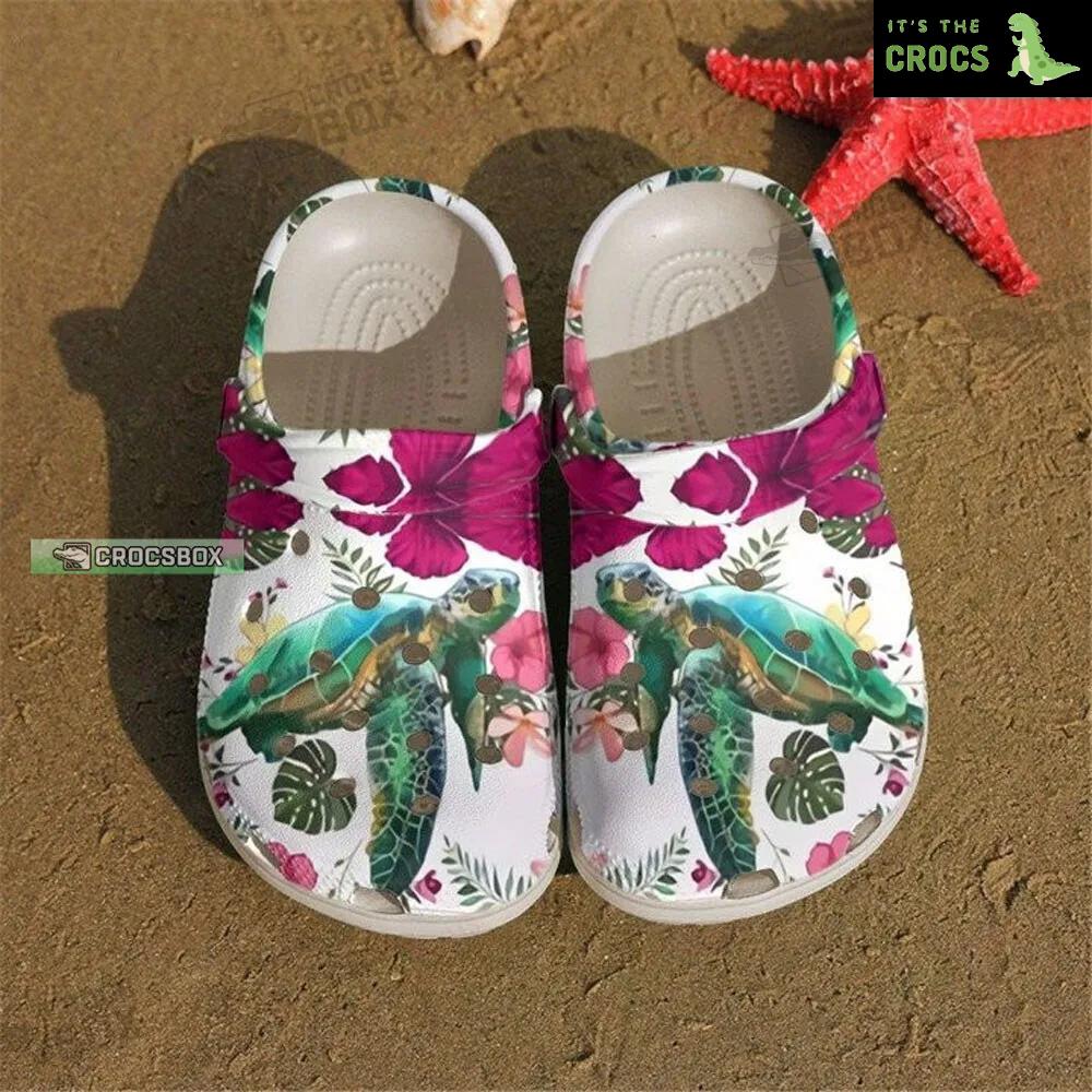 Sea Turtle And Flower Crocs Turtle Lover Crocs