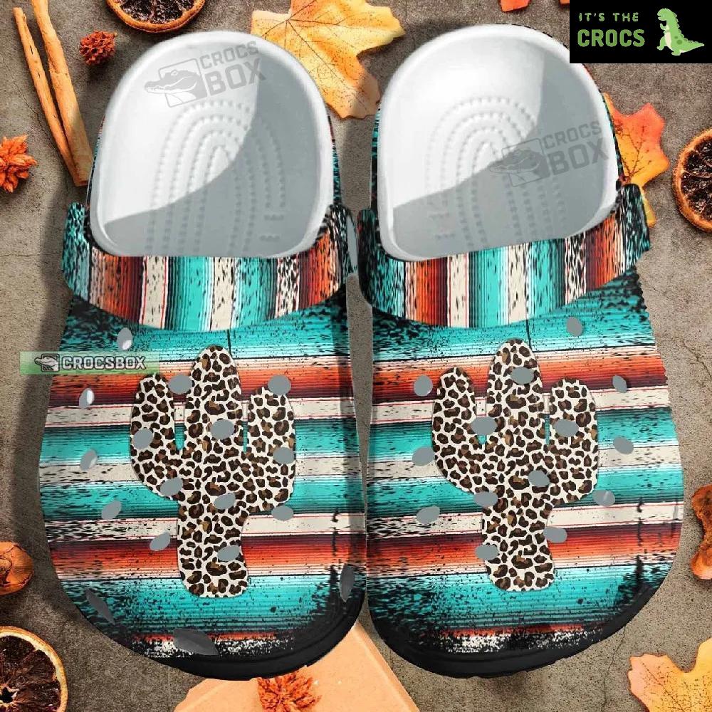Serape Cactus Leopard Turquoise Shoes Crocs Clogs