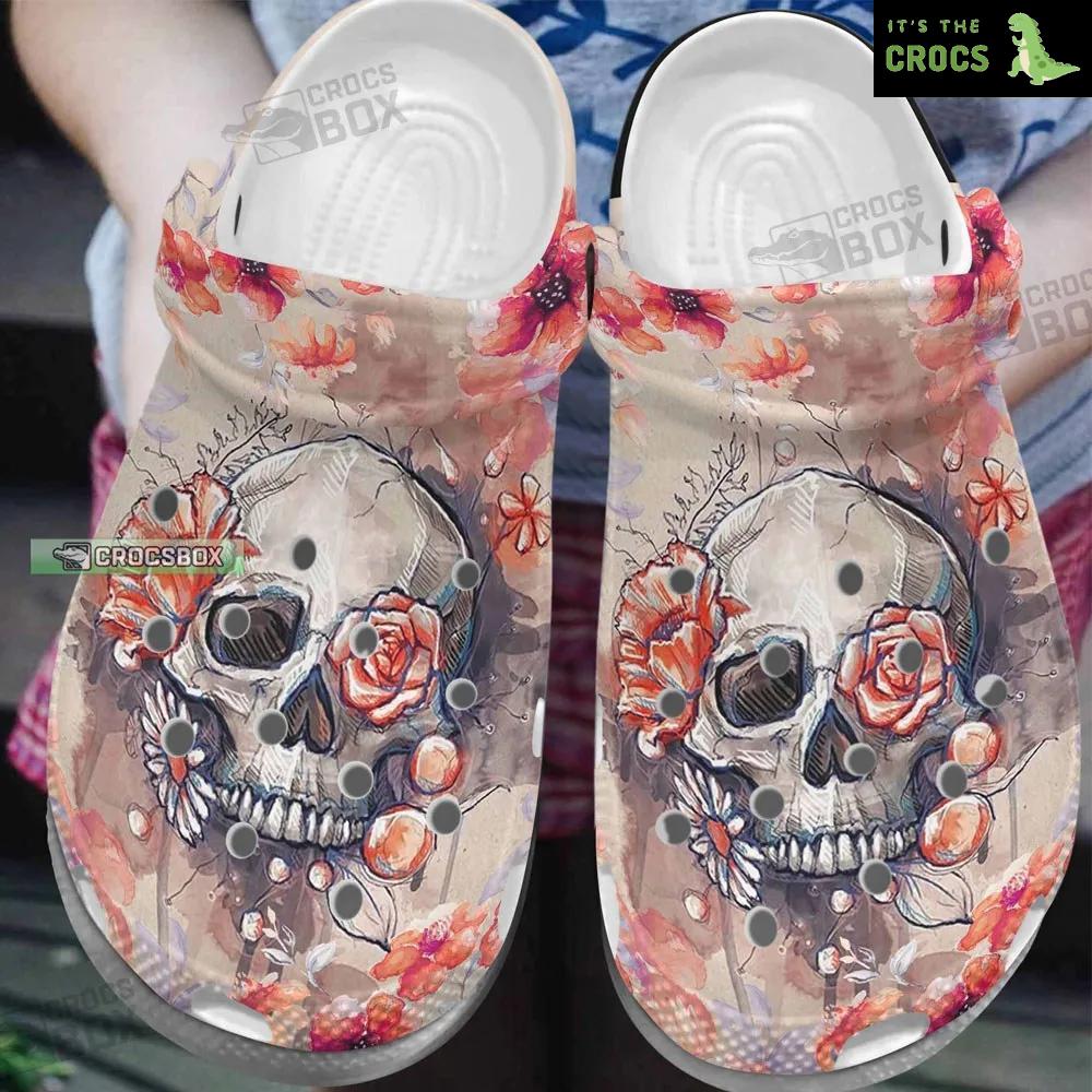 Skull And Roses Crocs Skull Flower Crocs