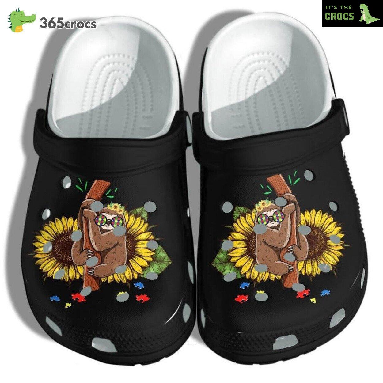 Sloth Puzzle Autism Awareness Sunflower Clogs Supportive Gift Daughter