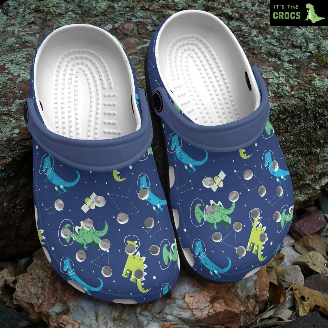 Space Dinosaur Personalized Clog Custom Crocs Comfortablefashion Style Comfortable For Women Men Kid Print D