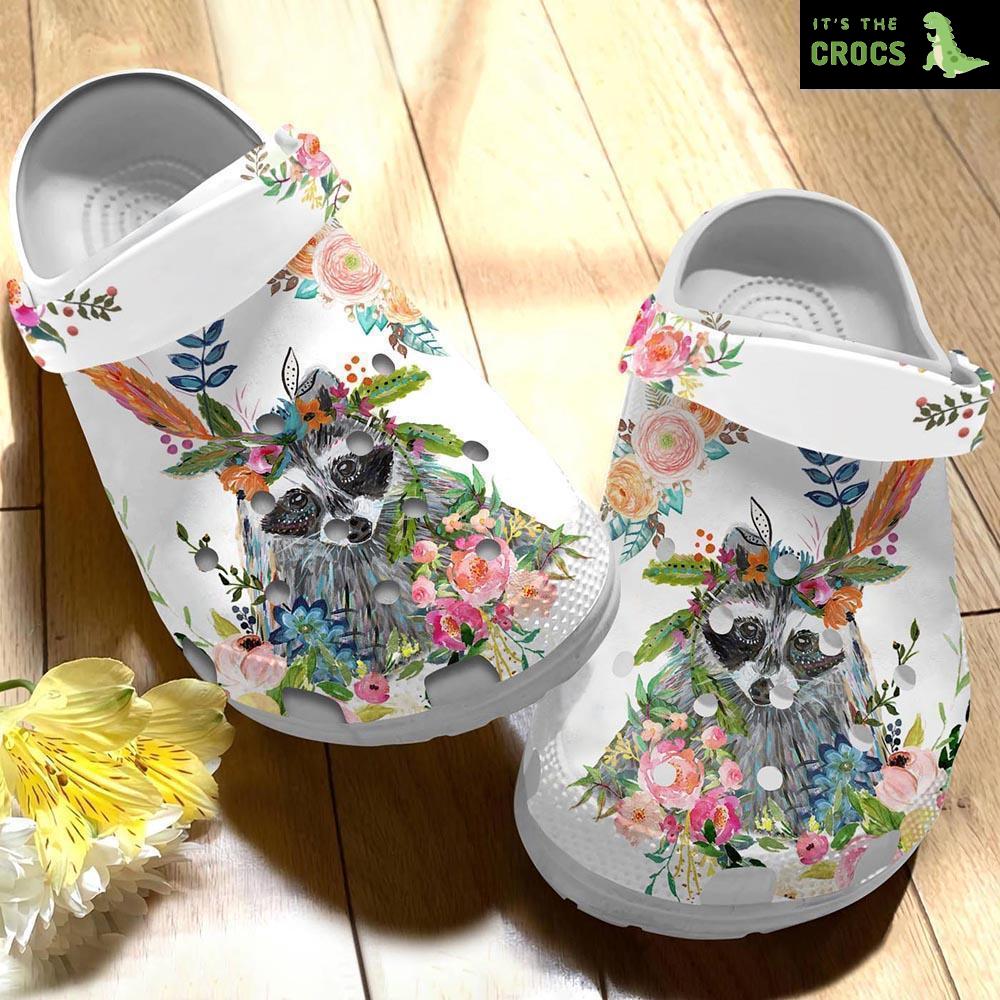 Step Out in Style with Racoon Floral Crocs Classic Clogs