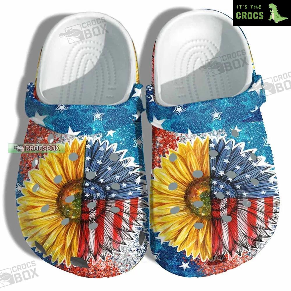 Sunflower America Flag Crocs