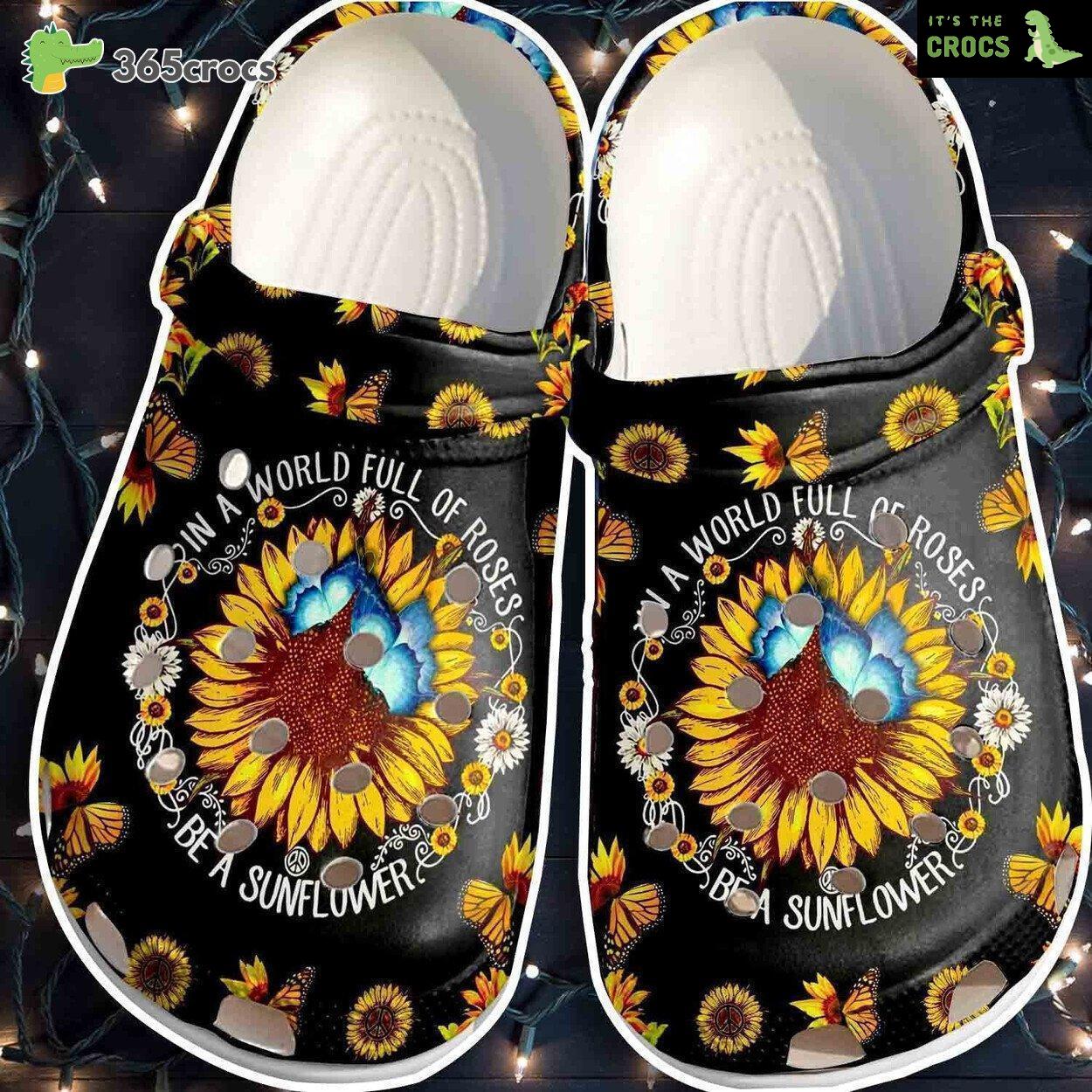 Sunflower Butterfly Design Classic Clogs Celebrating Hippie Nature Vibes