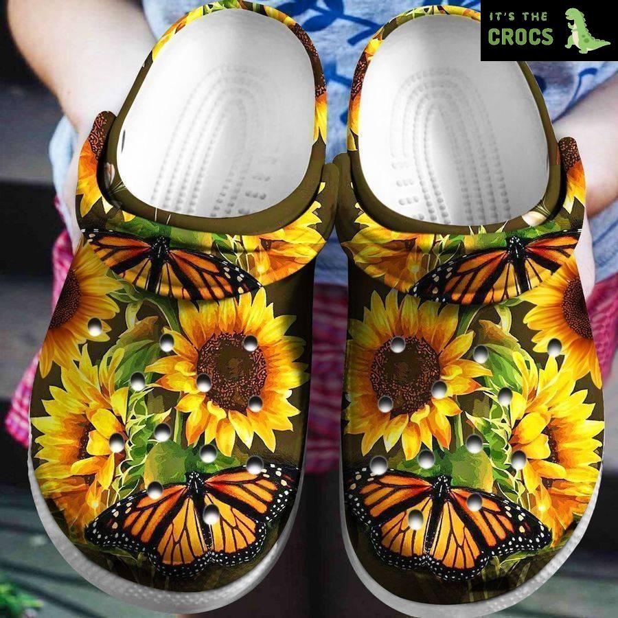 Sunflower Cute Butterfly Gift For Lover Rubber Crocs Clog Shoes