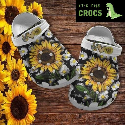 Sunflower Daisy Peace Croc Shoes, Peace Love Sunflower Shoes Croc Clogs Gift Grandaughter