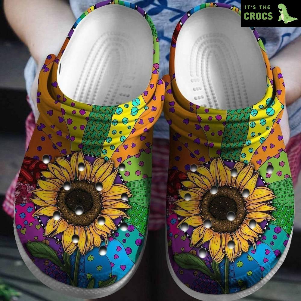 Sunflower Hippie Colorful Rubber Crocs Clog Shoes