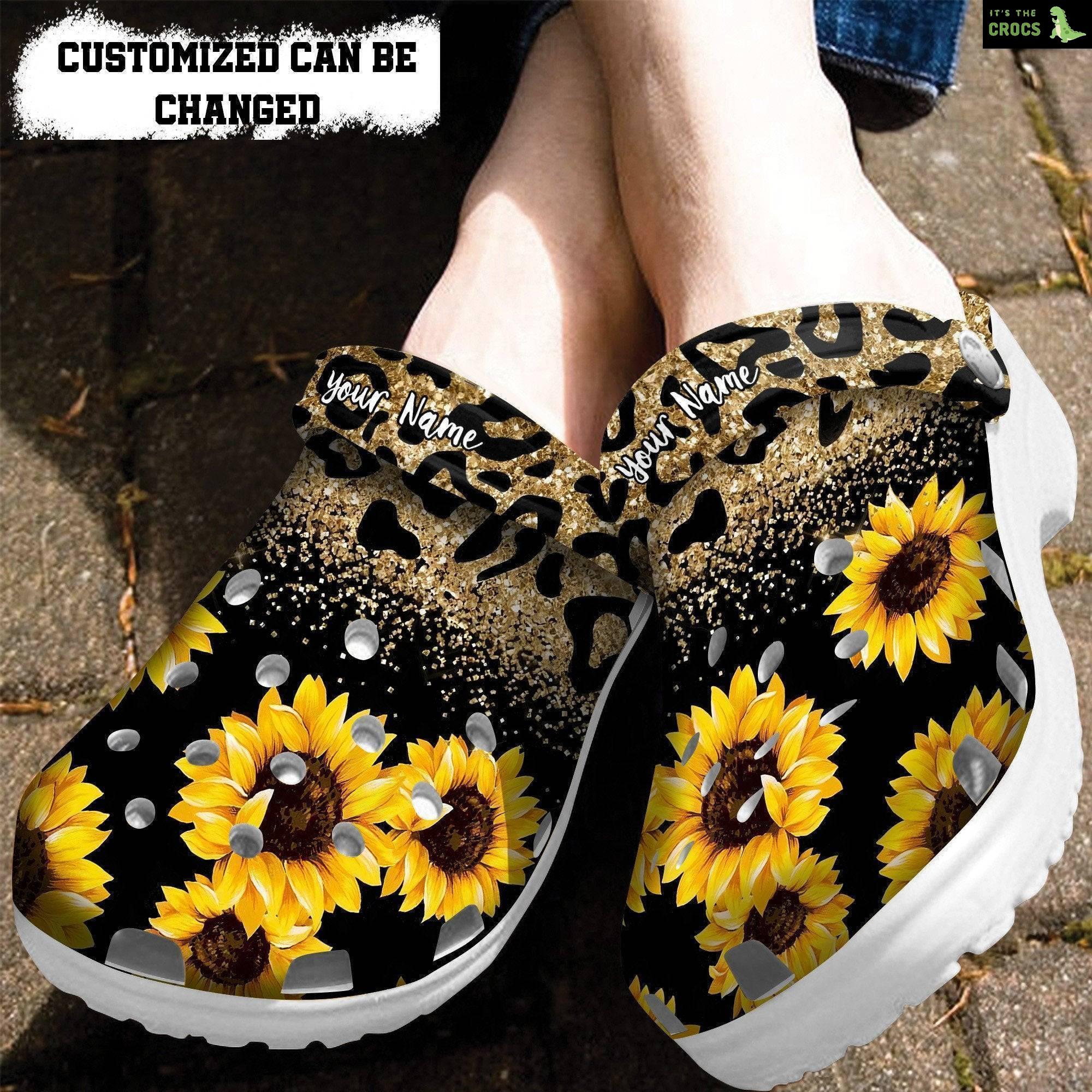 Sunflower Leopard Twinkle Crocs Shoes Gift Friend Birthday – Sunflower Leopard Bless Shoes Croc Clogs Customize