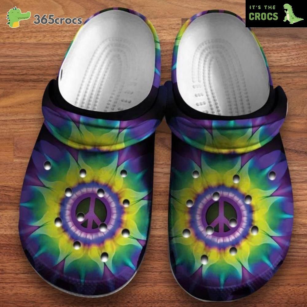 Sunflower Peace Symbol Purple Tie Dyehippie Girl Gift Crocs Clog Shoes