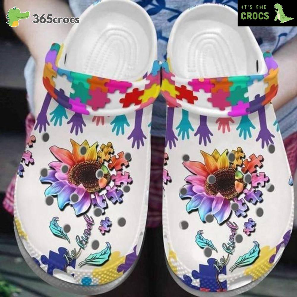 Sunflower Puzzle Be Kind Autism Awareness Shoes Great Couple Crocs Clog Shoes