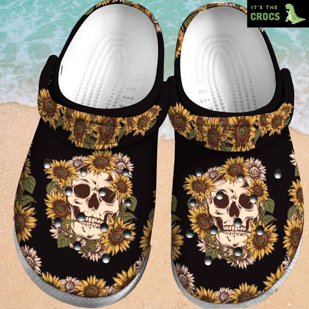 Sunflower Skull Gift For Lover Rubber Crocs Clog Shoes