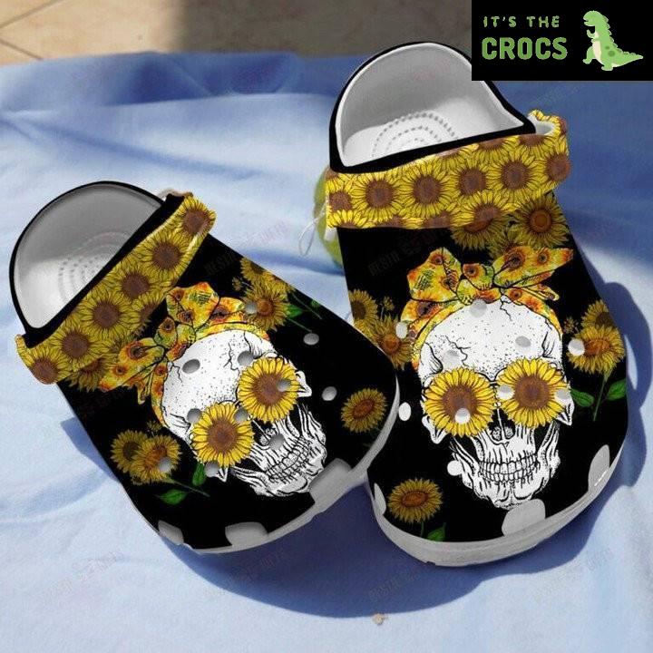 Sunflower Skull Tattoo Shoes Crocs Clogs