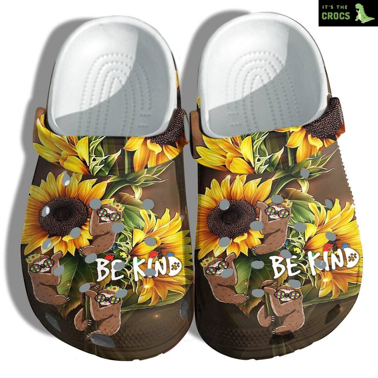 Sunflower Sloth Autism Be Kind Crocs Shoes – Autism Awareness Sloth Funny Shoes Croc Clogs Gifts Mother Day