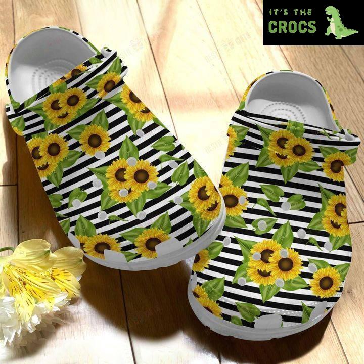 Sunflower White Sole Striped Sunflower Crocs Classic Clogs Shoes PANCR0106