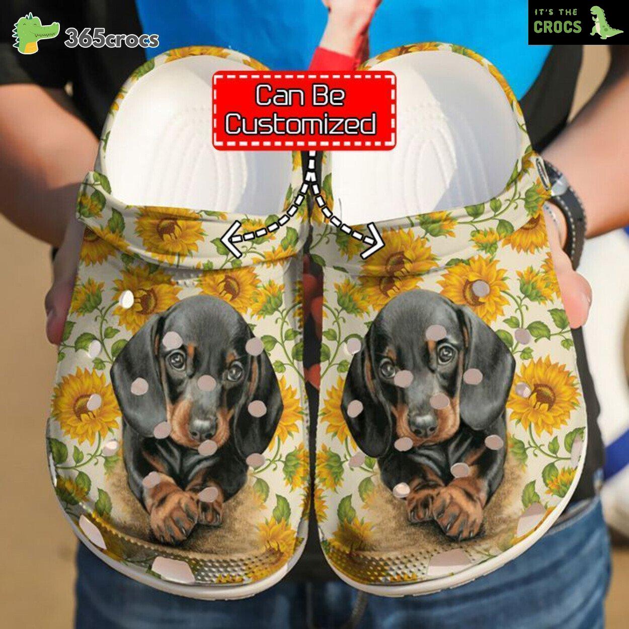 Sunshine Vibes Dachshund Sunflower Inspired Comfort Clog Shoes