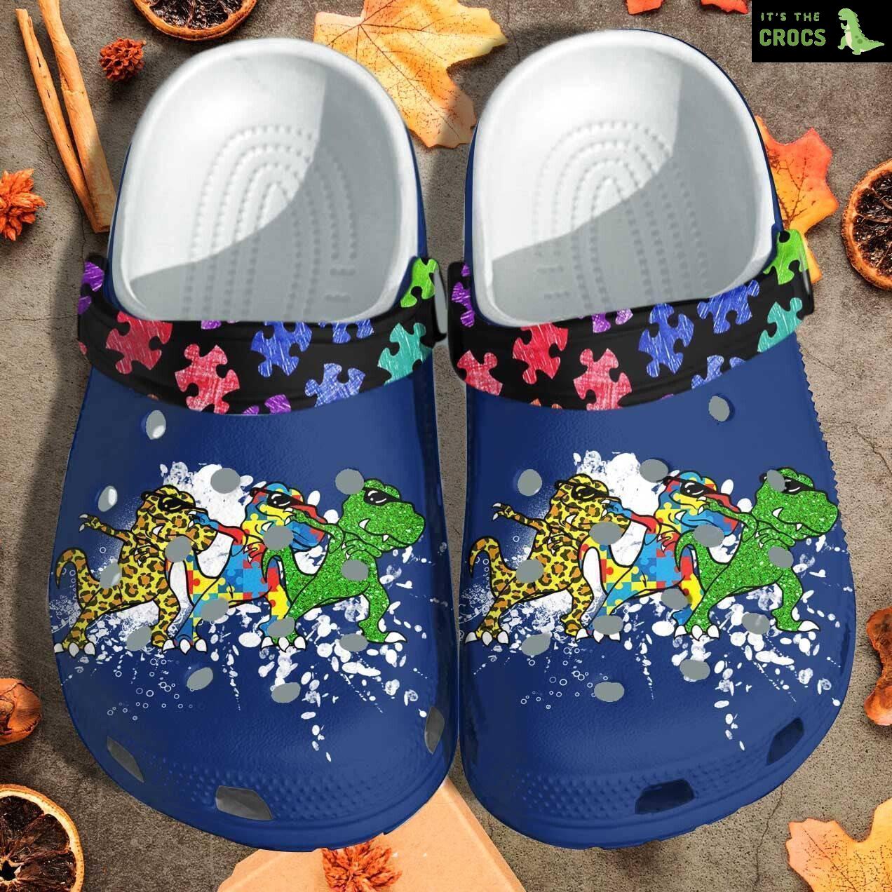 T – Rex Dinosaurs Autism Kids Shoes – Autism Awareness Puzzle Cute Beach Shoes Gifts For Boys Son