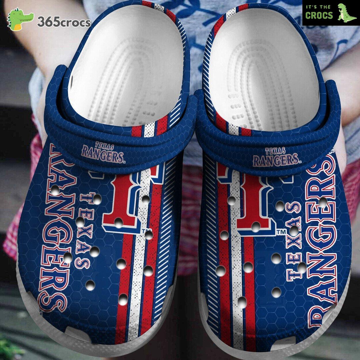 Texas Rangers Baseball Blue Design Elegantly Showcased on Clogs