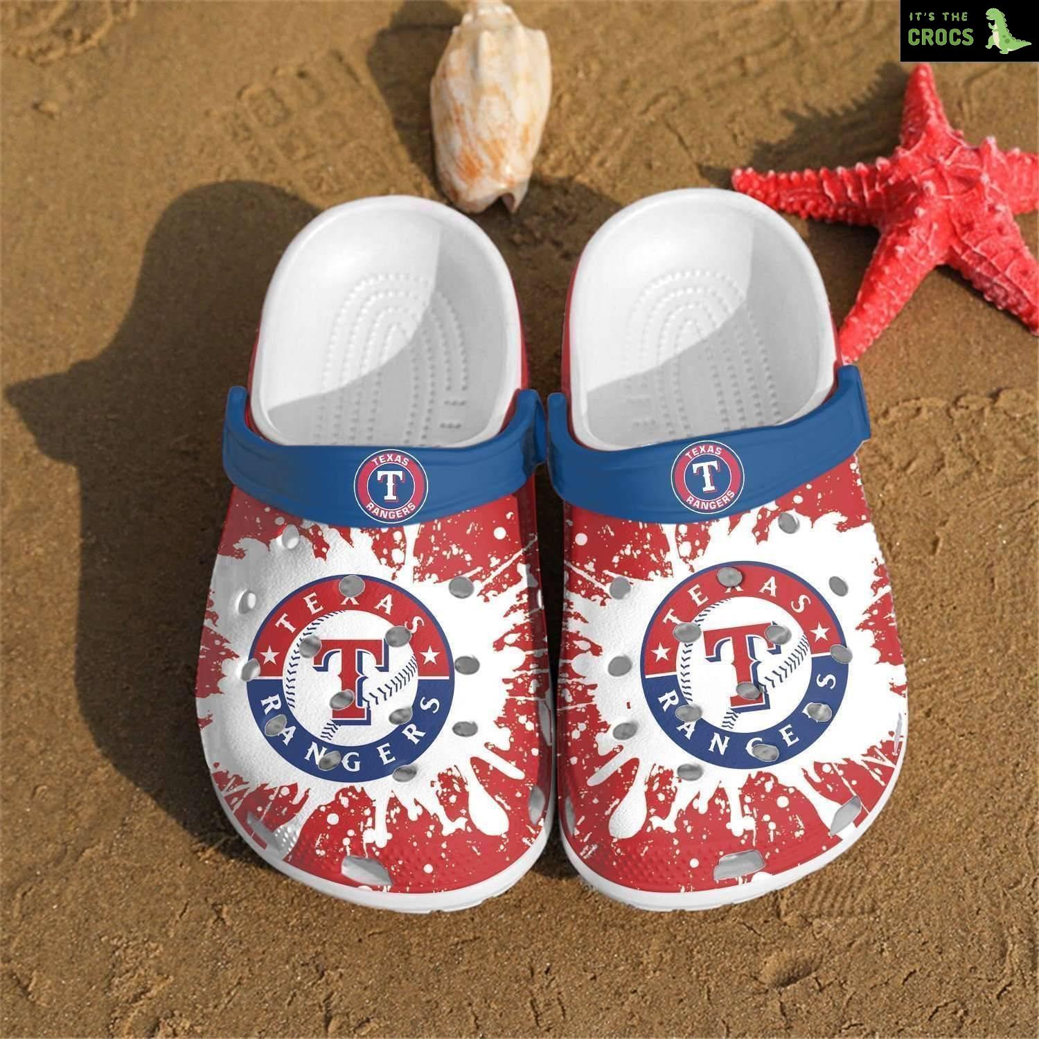 Texas Rangers Gift For Mlb Fans Rubber Crocs Clog Shoes crocband Clogs Comfy Foo