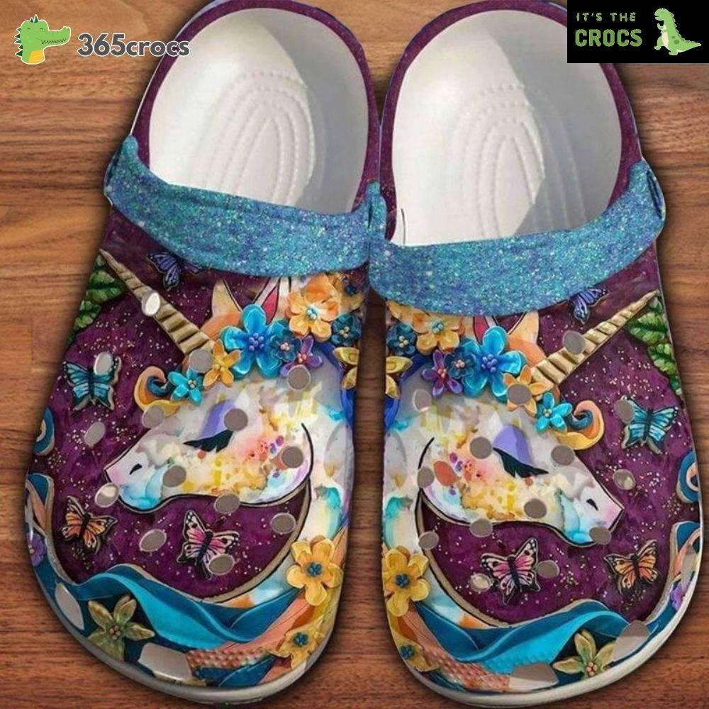 Unicorn Lovers Classic Clogs Shoes Unicorn Croc Water Shoes Flowers Theme Crocs Clog Shoes