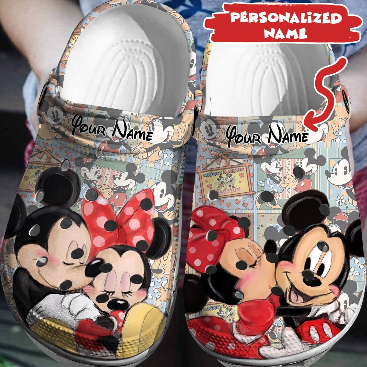 Unique Disney Style: Personalized Mickey Minnie Crocs 3D Clog Shoes