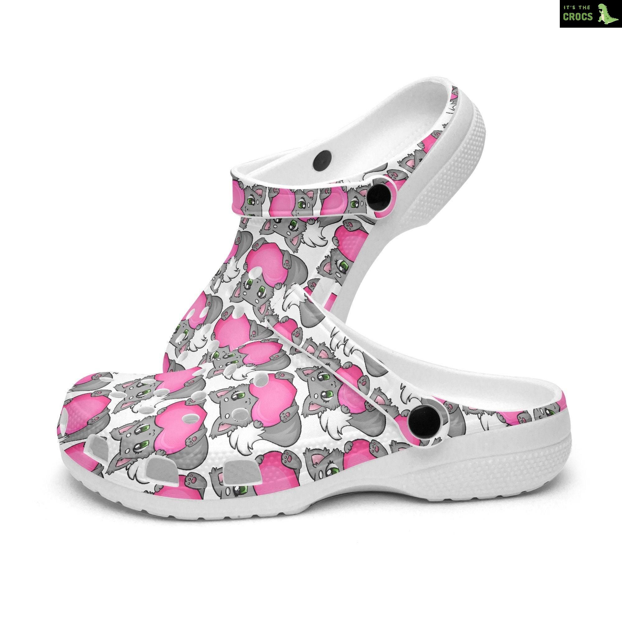 Unisex Crocclogs Cool Love Hearts Cats Kittens Pink Vibes Hippie Groovy Retro 1950S, 1980S, Crazy Pastel Kittens