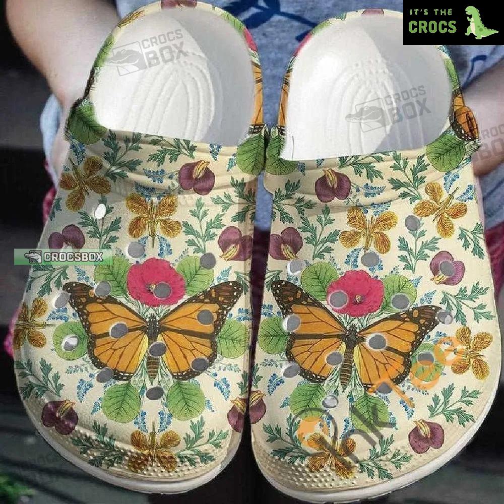 Vintage Butterfly With Flower Decor Crocs Shoes