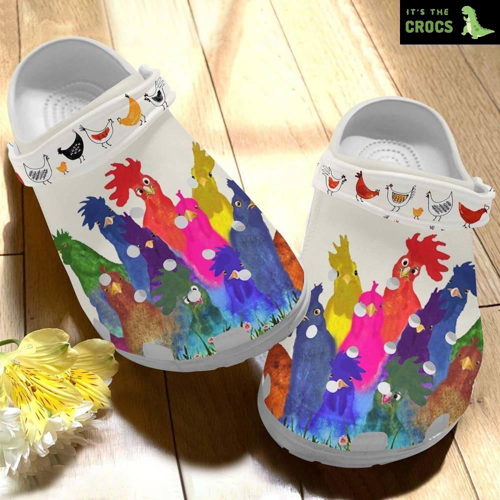 Water Color Rooster Colorful Chicken Gift For Lover Rubber Crocs Clog Shoes