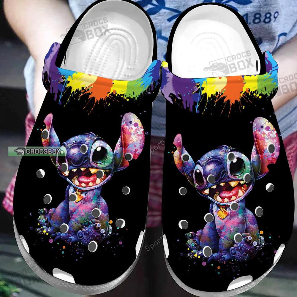 Watercolor Art Stitch Black Crocs Shoes