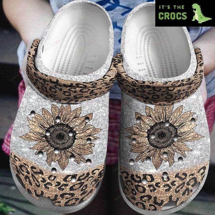 Whites Sole Sunflower Cheetah Crocs Classic Clogs Shoes