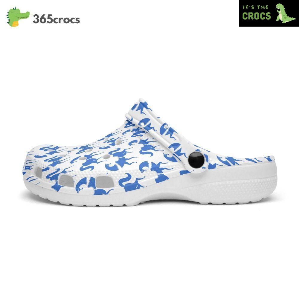 With A Retro Groovy Vibe, Featuring Blue Horses Motifs. Crocs Clog Shoes