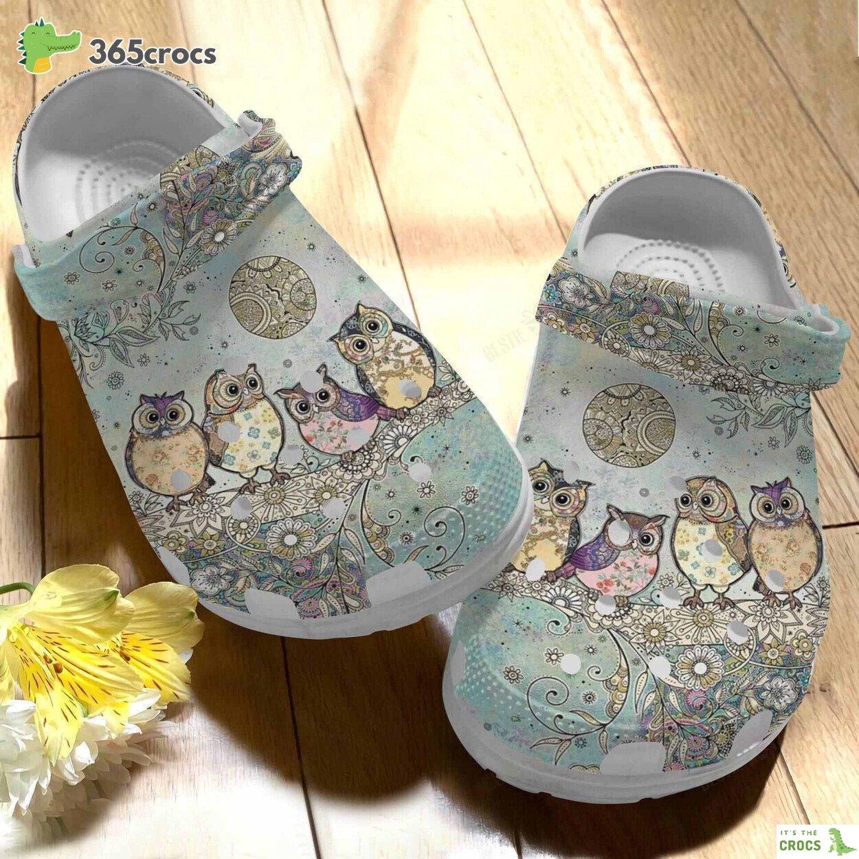4 Owls And Flower Pattern Clogs Shoes Gifts For Birthday Thanksgiving Christmas