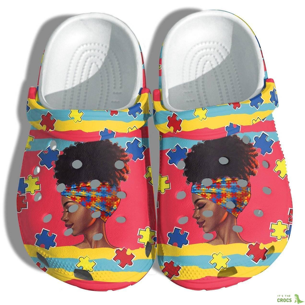 Africa Women Autism Puzzel Crocs Shoes Vintage – Autism Black Mom Crocs Shoes Croc Clogs