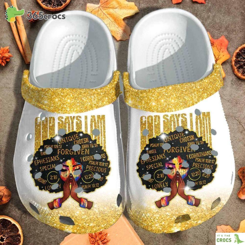 African God Say I Am For Women Custom Gold Black Girl Magic Juneteenth Beach Birthday Gift For Women Mothers Day Crocs Clog Shoes