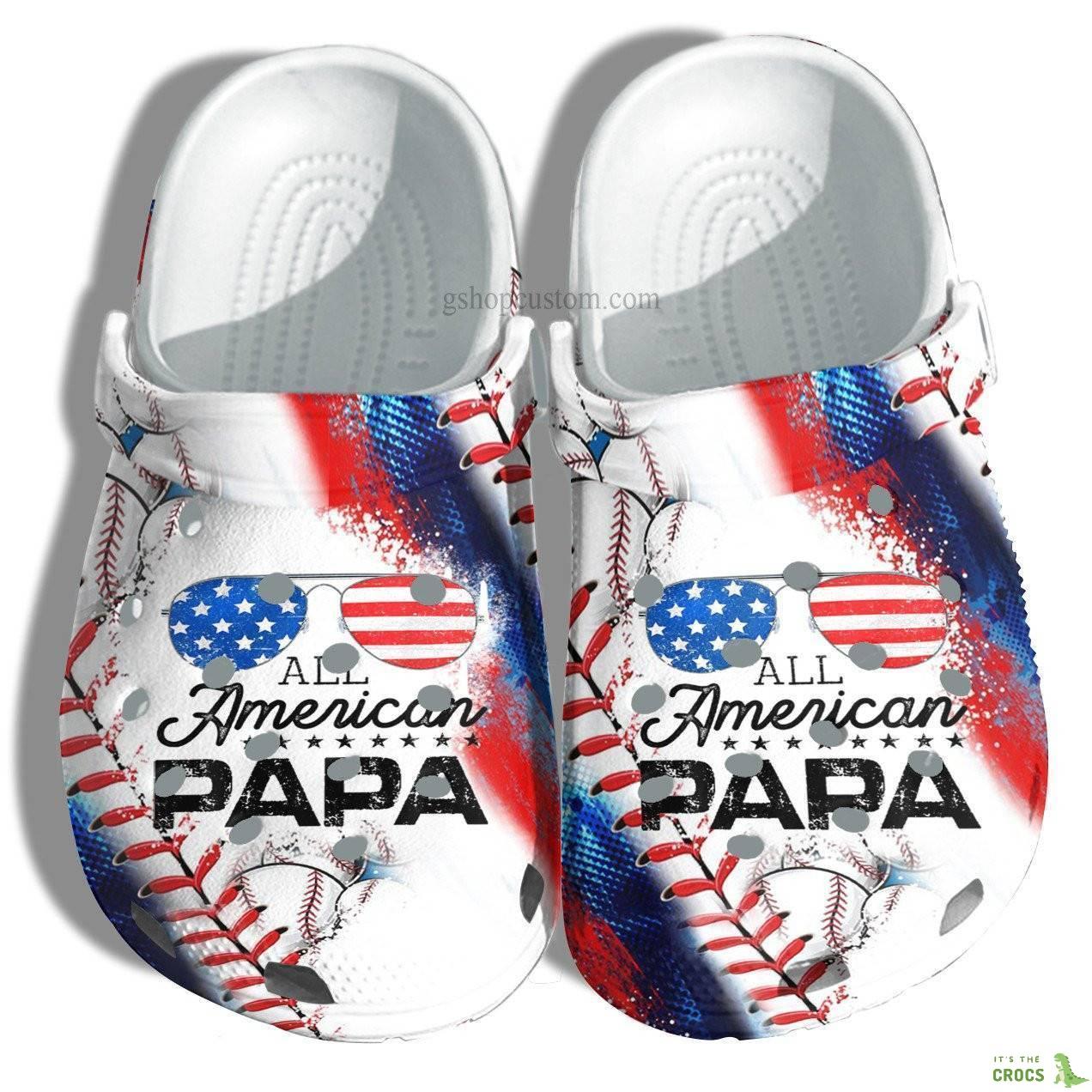 All America Papa Usa Flag Croc Crocs Clog Shoes Gift Grandpa Father Day – Baseball 4Th Of July Men Father Crocs Clog Shoes Customize