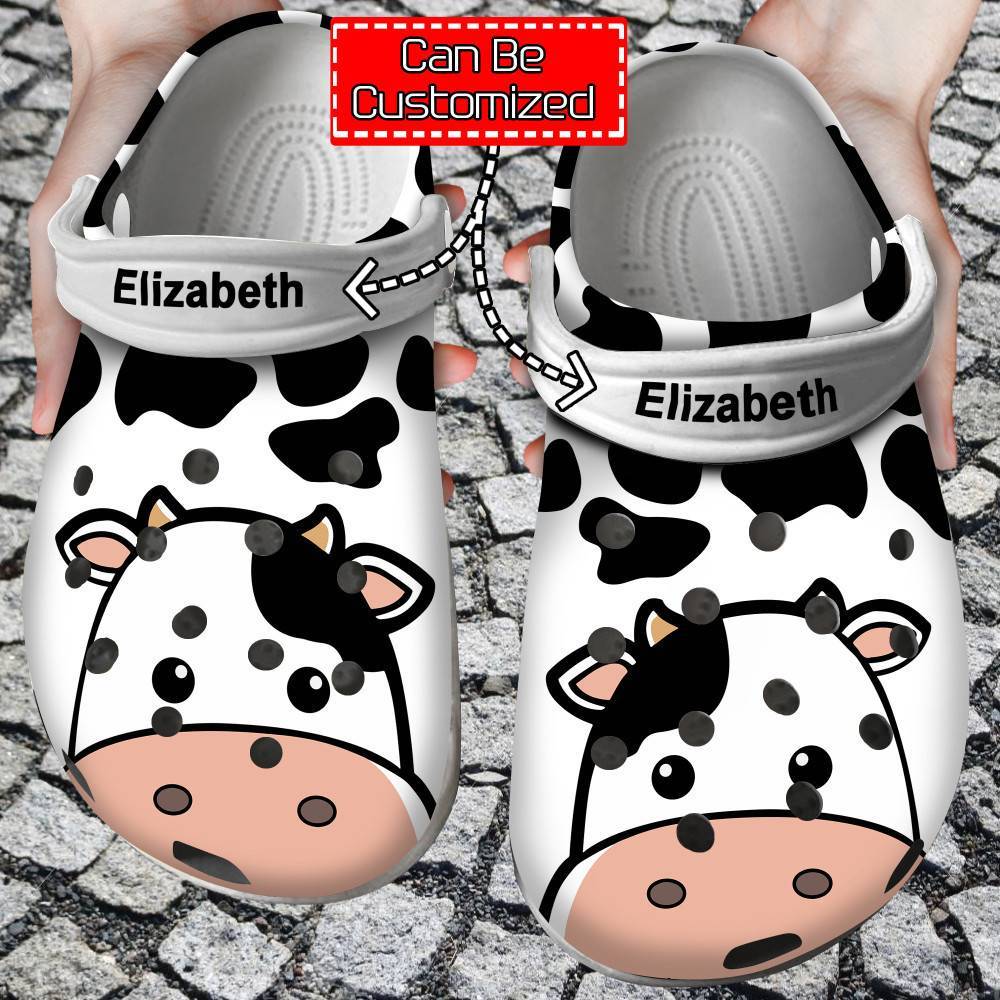 Animal – Cow Face Print Personalized Clogs Crocs Shoes With Your Name For Men And Women