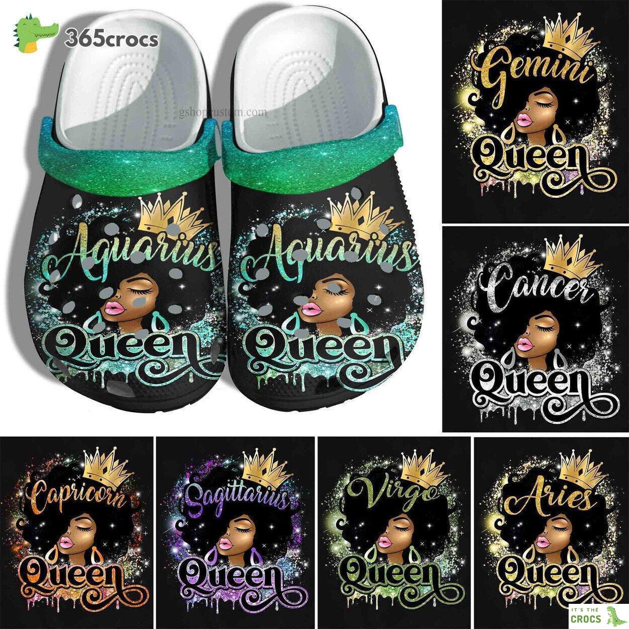 Aries Zodiac Black Queen Birthday Shoes Gift April Birthday Black Girl Shoes Croc Clogs