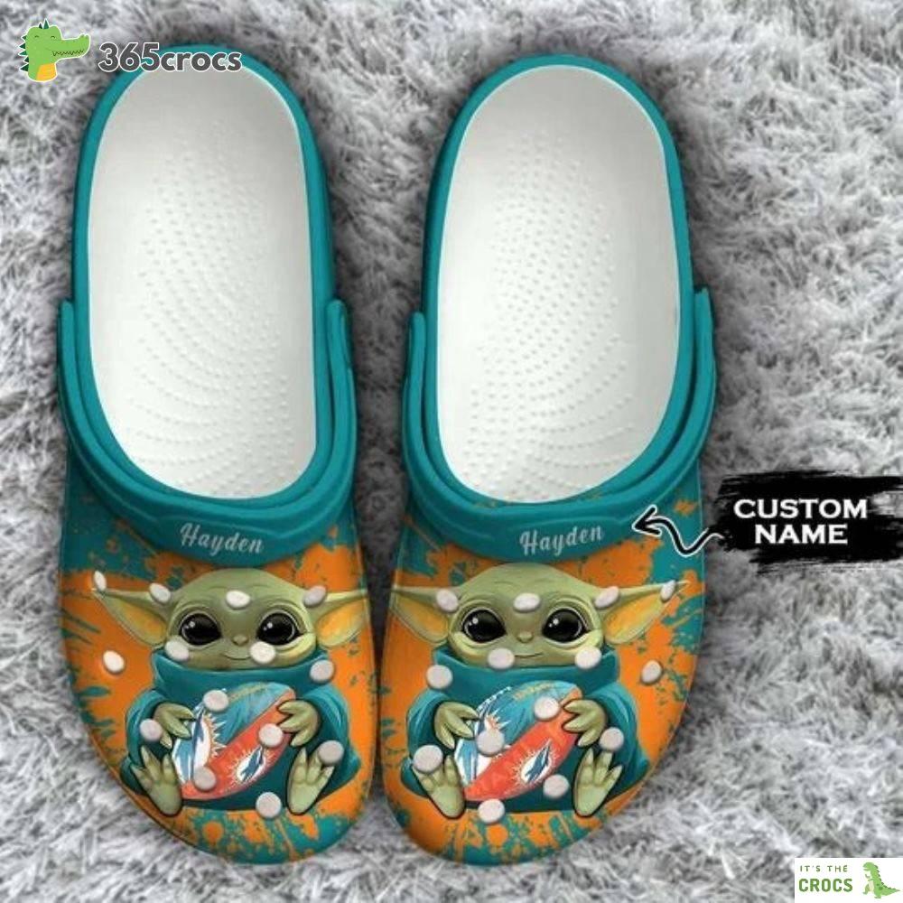 Baby Yoda Miami Dolphins Custom Name Crocs Clog Shoes